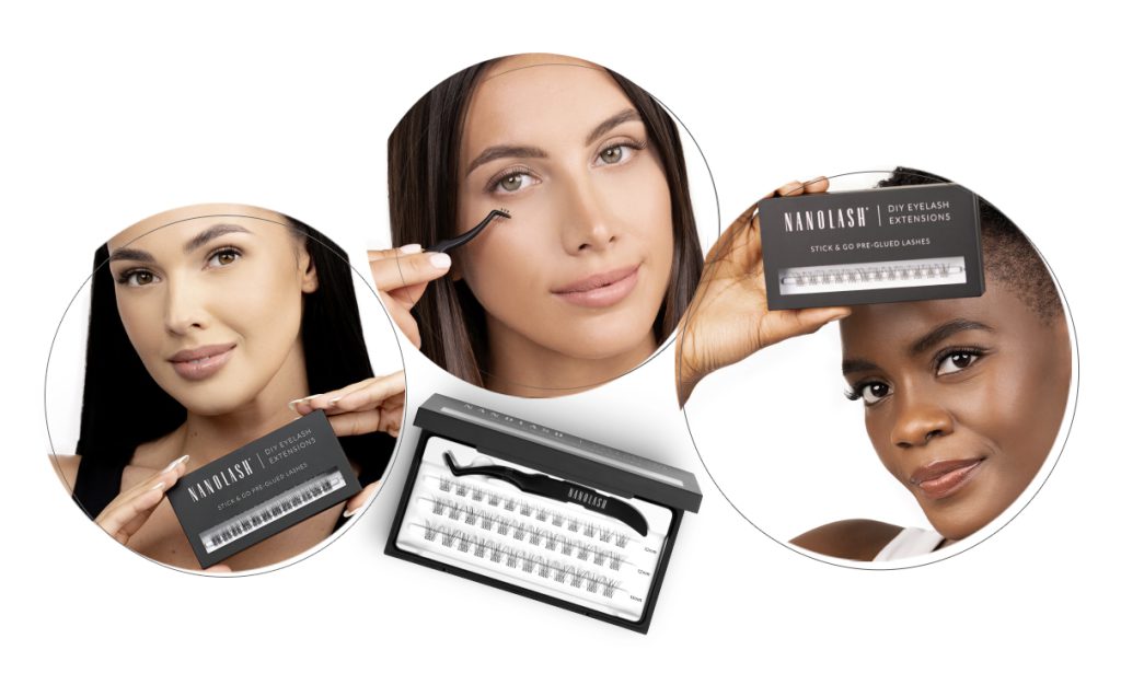 grappes de cils avec de la colle transparente nanolash